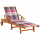 Chaise longue de jardin avec coussin bois d'acacia solide - Couleur au choix Carreaux-rouge