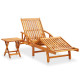 Transat chaise longue bain de soleil lit de jardin terrasse meuble d'extérieur avec table et coussin bois d'acacia helloshop26 02_0012619 