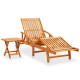 Transat chaise longue bain de soleil lit de jardin terrasse meuble d'extérieur avec table et coussin bois d'acacia helloshop26 02_0012629 