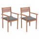 Chaises de jardin 2 pcs avec coussins gris bois de teck massif 