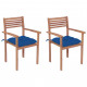 Chaises de jardin 2 pcs avec coussins bleu bois de teck massif 