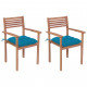 Chaises de jardin 2 pcs avec coussins bleu bois de teck massif 