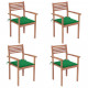 Chaises de jardin 4 pcs avec coussins vert bois de teck solide 