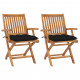 Chaises de jardin 2 pcs avec coussins noir bois de teck massif 