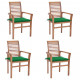 Chaises à dîner 4 pcs avec coussins vert bois de teck solide 