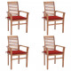 Chaises à dîner 4 pcs avec coussins rouge bois de teck solide 