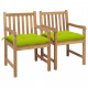 Chaises de jardin 2 pcs avec coussins vert vif teck massif 