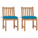 Chaises de jardin 2 pcs avec coussins bois de teck massif - Couleur au choix Bleu-clair