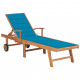 Chaise longue avec coussin bois de teck solide - Couleur au choix Bleu