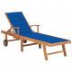 Chaise longue avec coussin bois de teck solide - Couleur au choix Bleu-royal