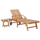 Transat chaise longue bain de soleil lit de jardin terrasse meuble d'extérieur avec table et coussin bois de teck solide helloshop26 02_0012647 