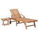 Transat chaise longue bain de soleil lit de jardin terrasse meuble d'extérieur avec table et coussin bois de teck solide helloshop26 02_0012640 