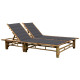 Transat chaise longue bambou bain de soleil d'extérieur pour 2 personnes avec coussins - Couleur au choix Anthracite