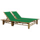 Transat chaise longue bambou bain de soleil d'extérieur pour 2 personnes avec coussins - Couleur au choix Vert