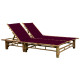 Transat chaise longue bambou bain de soleil d'extérieur pour 2 personnes avec coussins - Couleur au choix Rouge-bordeaux