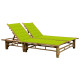 Transat chaise longue bambou bain de soleil d'extérieur pour 2 personnes avec coussins - Couleur au choix Vert Vif