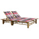 Transat chaise longue bambou bain de soleil d'extérieur pour 2 personnes avec coussins - Couleur au choix Carreaux-rouge