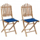 Chaises pliables de jardin avec coussins bambou - Couleur des coussins au choix 