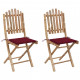 Chaises pliables de jardin 2 pcs avec coussins bambou - Couleur au choix Rouge-bordeaux