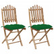 Chaises pliables de jardin 2 pcs avec coussins bambou - Couleur au choix Vert