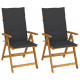Chaises inclinables de jardin 2 pcs avec coussins bois d'acacia 