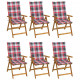 Chaises pliables de jardin 6 pcs avec coussins bois d'acacia carreaux rouge 