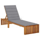 Transat chaise longue bain de soleil de jardin terrasse d'extérieur avec coussin bois d'acacia solide - Couleur au choix Gris