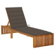Transat chaise longue bain de soleil de jardin terrasse d'extérieur avec coussin bois d'acacia solide - Couleur au choix Taupe