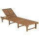 Transat chaise longue bain de soleil lit de jardin terrasse meuble d'extérieur pliable avec coussin bois d'acacia solide helloshop26 02_0012838 