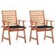 Chaises à dîner d'extérieur 2 pcs avec coussins acacia massif - Noir 