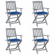 Chaises pliables d'extérieur 4 pcs avec coussins bois d'acacia - Bleu-royal 