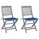 Chaises pliables d'extérieur avec coussins bois d'acacia - Couleur et nombre de places au choix Bleu-royal