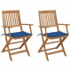 Chaises pliables de jardin avec coussins bois d'acacia - Couleur et nombre de places au choix Bleu-royal