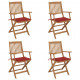 Chaises pliables de jardin 4 pcs avec coussins bois d'acacia - Rouge 