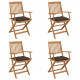 Chaises pliables de jardin 4 pcs avec coussins bois d'acacia 