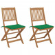 Chaises pliables de jardin avec coussins bois d'acacia - Couleur et nombre de places au choix Vert