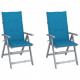 Chaises inclinables de jardin 2 pcs avec coussins bois d'acacia - Bleu 