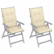 Chaises inclinables de jardin 2 pcs avec coussins bois d'acacia - Couleur et nombre de places au choix Crème