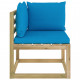 Canapé d'angle de jardin avec coussins bois imprégné - Couleur des coussins au choix Bleu-clair