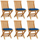 Chaises de jardin avec coussins bleu 6 pcs bois de teck massif 
