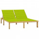 Chaise longue double et coussins vert vif bois de pin imprégné 