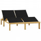 Chaise longue double et coussins noir pin imprégné 