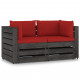 Canapé de jardin 2 places avec coussins bois imprégné de gris rouge 