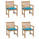 Chaises de jardin 4 pcs avec coussins teck solide - Couleur au choix Bleu