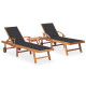Lot de 2 transats chaise longue bain de soleil lit de jardin terrasse d'extérieur avec table et coussin bois de teck solide - Couleur au choix Anthracite