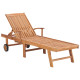 Lot de 2 transats chaise longue bain de soleil lit de jardin terrasse d'extérieur avec table et coussin bois de teck solide - Couleur au choix 
