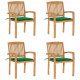 Chaises de jardin empilables avec coussins teck solide - Couleur et nombre de places au choix Vert