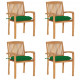 Chaises de jardin empilables avec coussins teck solide - Couleur et nombre de places au choix Vert