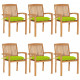 Chaises de jardin empilables avec coussins 6 pcs teck solide - Couleur des coussins au choix Vert Vif