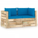 Canapé de jardin 2 places avec coussins bois imprégné de vert - Couleur au choix Bleu-clair